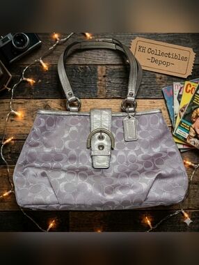 Coach Metallic Silver/gray Signature C Jacquard Tote Bag